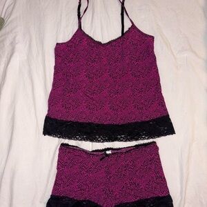 Adore Me Fuchsia and Black Lace Pajama Set